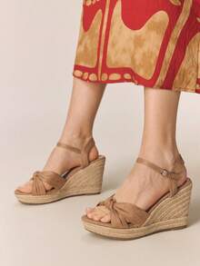 Styleloop Summer Vacation Casual Twist Knot Thick Bottom Wedge Sandals - Apricot - View 5