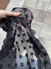 FRIFUL 女士夏季休闲度假风3D贴花薄纱吊带背心 - 黑色 - 查看 5