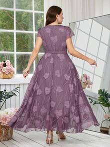 Reflora Đầm hoa thanh lịch dành cho nữ cỡ lớn, đầm dự tiệc cưới mùa hè. - Màu tím - Xem 8