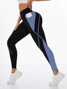 Exploreva Fitted High Waist Comfortable Breathable Contrast Color Sports Leggings - Iron Gray - View 7