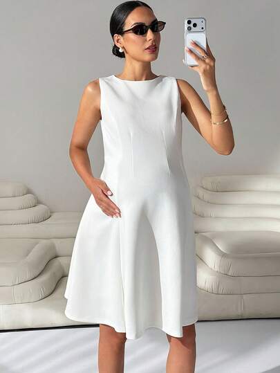 MaterniWear Vestido casual de maternidad de unicolor, cuello redondo y sin mangas