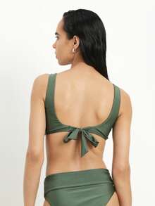 KSTM Women's Solid Color Ruched Swimwear Bottom For Summer Vacation - Green - View 2