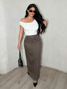 SHEIN SXY Women's Striped Button Slim Fit Versatile Date Outing Skirt - Multicolor - View 8