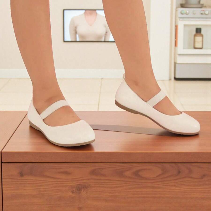 Zapatos planos de suela blanda y fáciles de usar para niñas Estilo Mary Jane en Color Sólido para Todas las Temporadas - Blanco - Ver 1