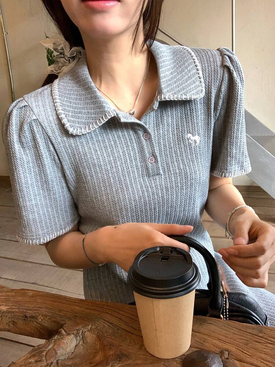 DAZY 女士夏季休闲花瓣袖连衣裙 - 灰色 - 查看 1