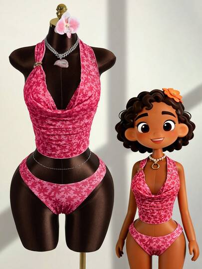 Zestiva 3pcs/Set Women's Floral Print Sexy V-Neck Spaghetti Strap Tie Camisole, Spaghetti Strap Bikini Set Set, Summer,Valentine Outfits For Women ,Summer Vacation Outfits