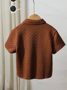 SHEIN 男童纹理面料简约廓形卡其色撞色 Polo 衫，休闲学院风，舒适时尚，适合日常穿着、旅行、户外活动、节日派对、夏季海滩度假以及春夏穿着。 - 彩色 - 查看 2