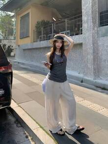 SHEIN K-Vae Thin White Harem Pants - White - View 3