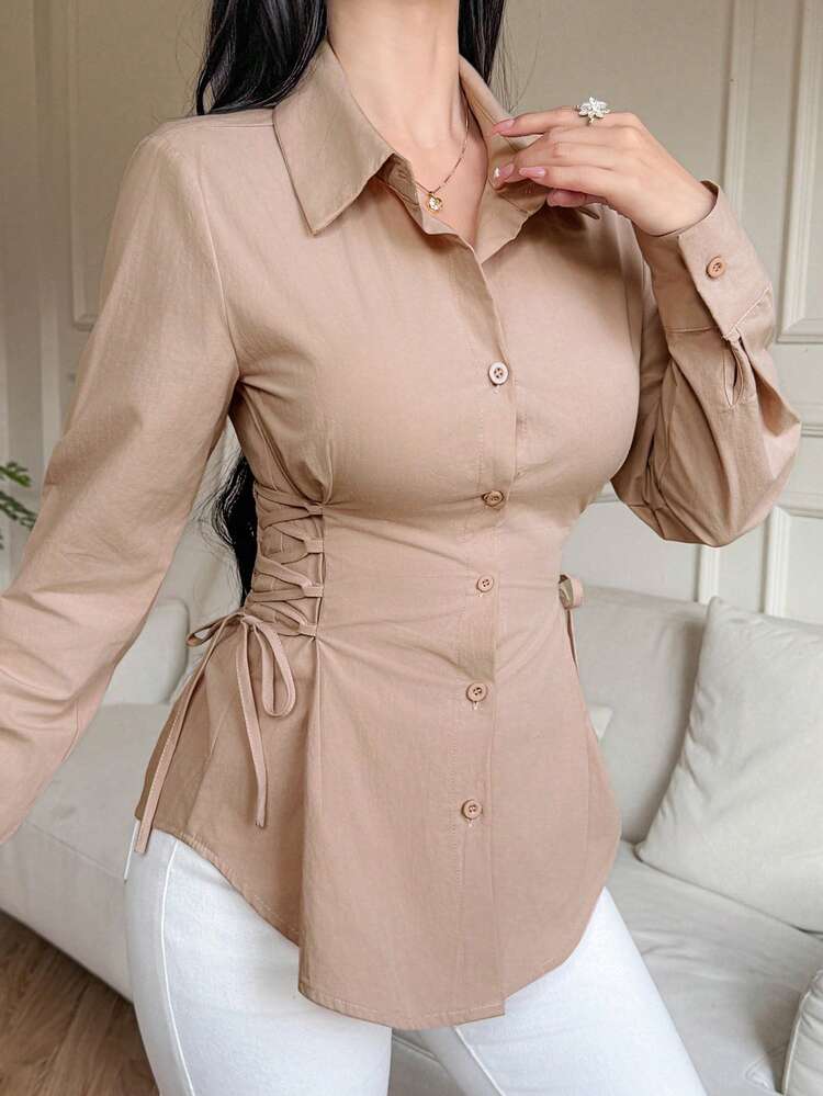 Women's Cotton Cinched Waist Wrap Shirt