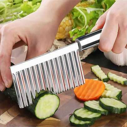 Thin Stainless Steel Potato Knife For Cutting Potatoes, Corrugated Knife, Kitchen Household Vegetable Cutting Tool, Fancy Cutter - Ultra Thin Blade For Slicing, Handle, Multipurpose Wave Cutter For Fruits & Vegetables