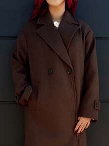 Bearsaez Herbst/Winter Neue Lose Weiche Woll Oversized Mantel für Frauen, Eleganter Stil - Kaffeebraun - Übersicht 4