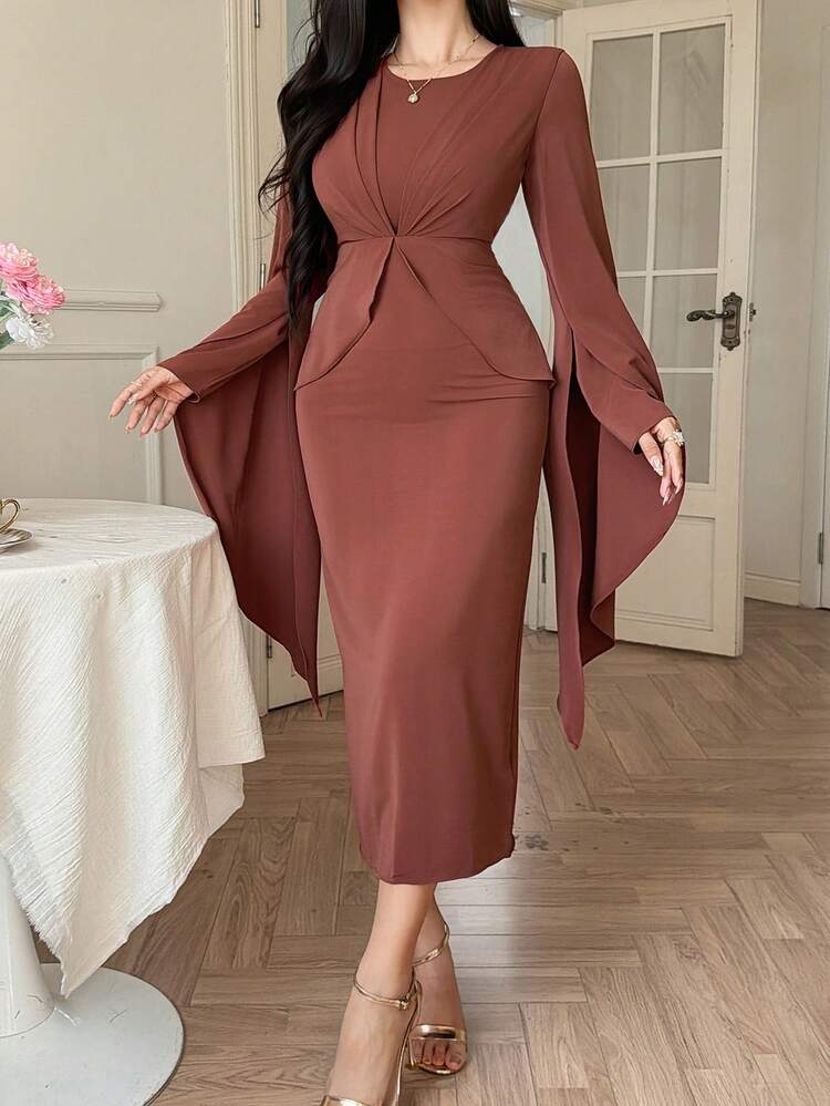 Red Elegant Waist Cinched Round Neck Formal Party Dress For Women Dress Sundress