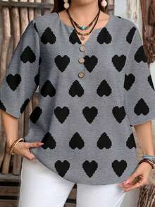 Mellowie Camisa holgada de mujer con estampado de corazones, adecuada para primavera/verano - Multicolor - Ver 3