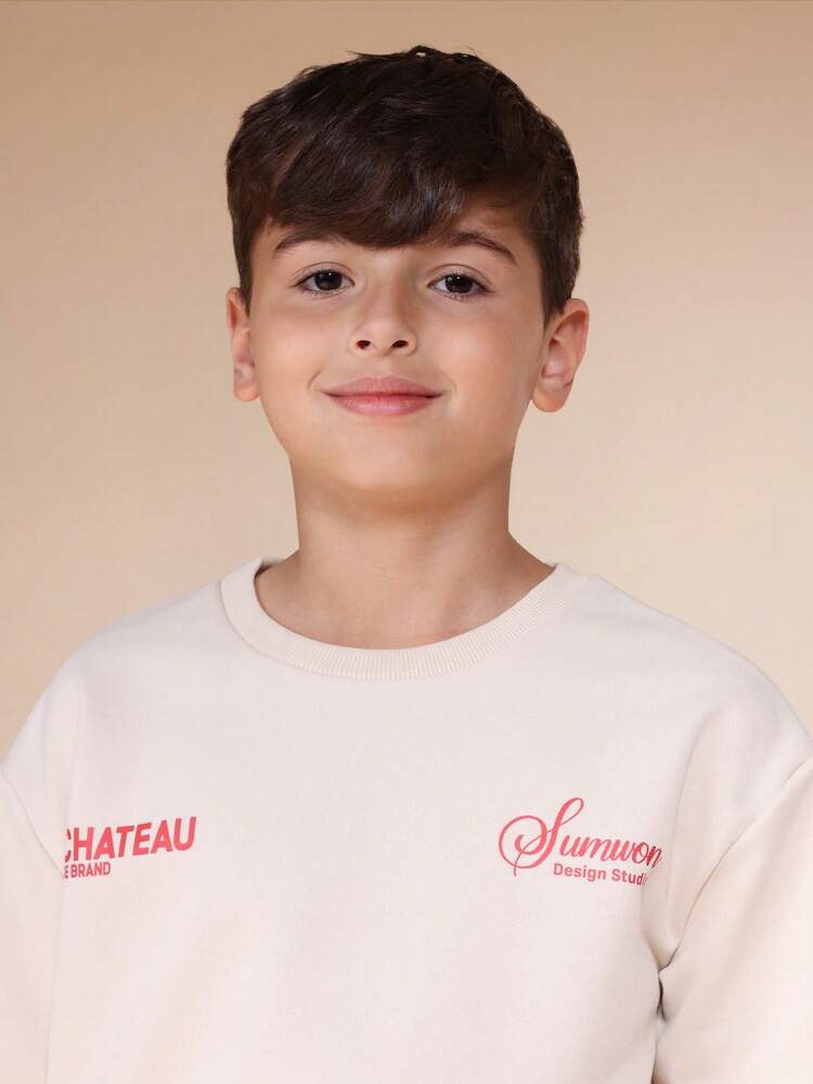 Camiseta Gráfica de Manga Curta com Gola Careca Estilo Vintage para Meninos Pré-Adolescentes com Estampa de Castelo da Marca, Árvore de Palma e Carro Oversized