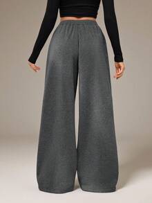 SHEIN Tall Pantalones de chándal con cintura elástica y pierna ancha, engrosados para otoño/invierno. Estilo casual, versátil y estilizador para primavera/verano - Gris Oscuro - Ver 2