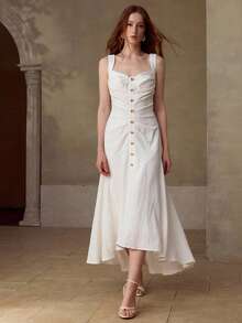 MOTF PREMIUM WOMEN'S 100% LINEN MIDI DRESS, CASUAL & DATE WEAR, SPRING/SUMMER - Beige - View 8