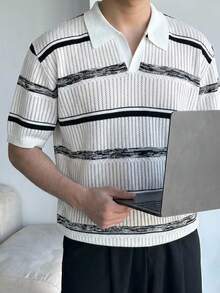 DAZY Men's Striped Polo Collar Half-Zip Knit Top, Summer - Multicolor - View 5