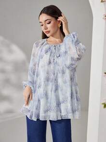 Veilorie Blusa elegante da donna con maniche a lanterna e laccio frontale, autunnale - Multicolore - Visualizzare 2