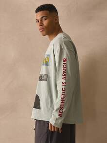 Musero 圆领长袖印花T恤，正面和袖子印花，秋冬必备街头风单品 - 綠色 - 查看 3