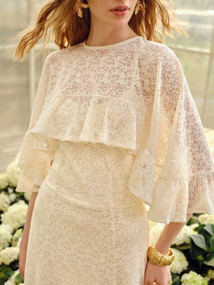 WOMEN'S ROMANTIC FLORAL RUFFLE A-LINE DRESS, SPRING/SUMMER