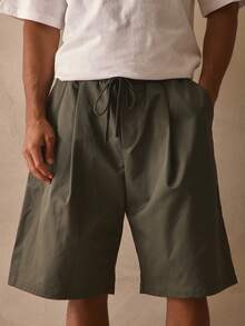 Musero Pleat Front Elasticated Drawstring Waistband Long Line Shorts Spring Summer Essentials - Green - View 1