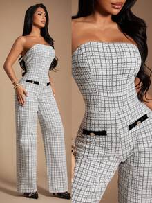 Radiana 复古别致优雅的黑白格子连体裤，适合休闲外出、通勤、派对和正式场合。 - 彩色 - 查看 5
