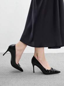 CUCCOO BIZCHIC Giày nữ mũi nhọn kiểu mới, màu đen, nơ kiểu Pháp, thích hợp đi làm hàng ngày, đi mua sắm, giày cao gót nữ. - màu đen - Xem 5