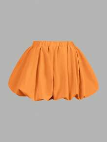 COSMINA Women's Solid Color Elastic Waist Casual Versatile Daily Wear Flared Mini Skirt - Red Orange - View 2