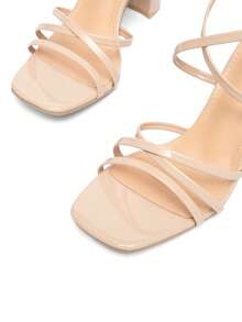 CUCCOO SZL Women's Fashion Black Rhinestone Ankle Strap Comfortable Chunky Heel Sandals, Suitable For Commuting, Dating, Gatherings, Parties And Other Occasions Spring Shoes - Apricot 9 - View 9