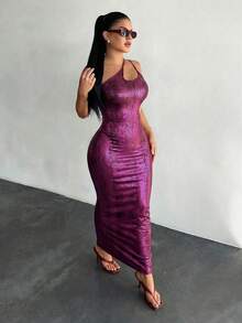 SHEIN SXY Women's Sexy Backless Spaghetti Strap Bodycon Dress, Summer,Pink Dress - Pink - View 3