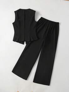 Maija Kids Maija Kids Tween Girls Sleeveless Top And Pants Set, Metal Button Closure, Elegant Retro Style - Black - View 2