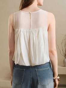 Arave 莱赛尔纤维无袖泡泡袖衬衫，女士云朵泡泡袖背心 - 杏色 - 查看 5