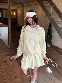 DAZY Women/Girls Korean Style Casual Hooded 2 Pieces Set - Blue - View 8