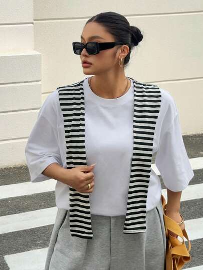 Dazy Plus Plus Size Women's Solid Color Round Neck Casual Versatile Daily Wear Short Sleeve T-Shirt