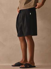 Musero Tailored Long Line Pleated Bermuda Fabric Belt Shorts Smart Style Spring Summer Essentials - Black - View 4