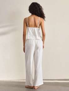 Ocili Women's Striped Print Camisole And Pants Pajama Set - White - View 3