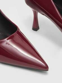 CUCCOO BIZCHIC 四季新款酒红色镜面尖头细跟高跟低帮女鞋，日常百搭通勤商务晚宴派对女鞋 - 酒紅色 - 查看 8