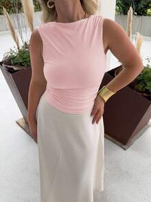 Jeta Ari Solid Color Pleated Slim Fit Tank Top For Summer - Baby Pink - View 3