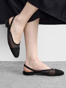 CUCCOO BIZCHIC Women's New Splicing Mesh Yarn Small Round Toe With Flat Shoes Closed Toe Shoes Women Spring Shoes - Black - View 4