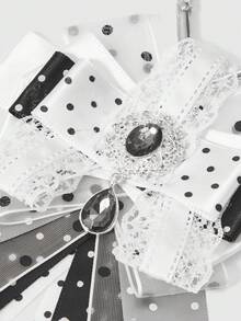 ROMWE Kawaii Black And White Polka Dot Ribbon Lace Bag Pendant - White - View 4