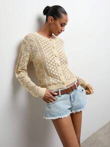 Maija 女士休闲长袖圆领优雅开衫 - 卡其色 - 查看 2