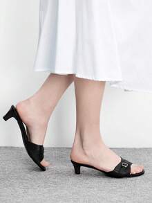 CUCCOO BIZCHIC Giày sandal quai ngang mũi vuông đính đá cho nữ, thích hợp làm quà Giáng sinh - màu đen - Xem 6