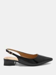 CUCCOO CURVES Women Shoes Wide Fit Fashion Pointed Thick Heel Black Back Strap Slingback Women's Shoes Simple Classic Daily Comfort Fattened High Heel Women's Shoes Plus Size Valentine's Day - Dark black - View 2