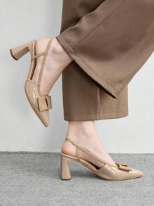 CUCCOO BIZCHIC Women's Chunky Heel Pointed Toe Comfortable Fashion Office & Party Shoes - Apricot - View 5