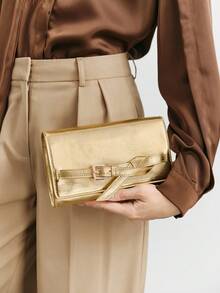 SHECARRY 女士时尚百搭手拿包，适合日常通勤、旅行、购物和散步 - 金色 - 查看 7