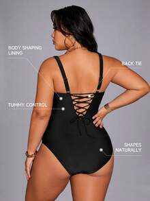 Shapewave Traje de baño de una pieza 2026 de talla grande para mujer, con cuello en V profundo, cruzado, control de abdomen y cintura alta, color negro - Negro - Ver 6