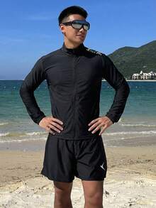 DAZY 春季字母印花修身运动T恤 男士长袖上衣 女士 - 黑色 - 查看 3