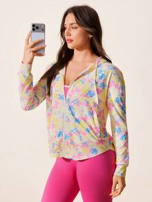 Gameset SHEIN Sport Ditsy Floral Hooded Casual Sports Jacket - Multicolor - View 7