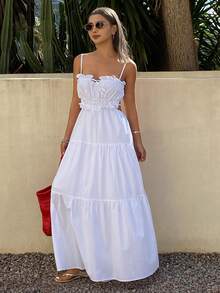 DAZY 春夏时尚白色修身休闲/沙滩度假露背连衣裙，适合情人节、婚礼等场合。 - 象牙白色 - 查看 6