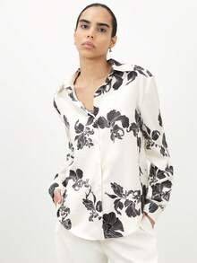 KSTM Women's Oversized Floral Print Button Down Shirt Long Sleeve Collared Blouse Spring Summer Casual Office Workwear Top - Multicolor - View 4